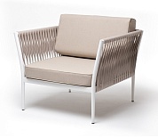"касабланка" кресло плетеное из роупа, каркас алюминий белый, роуп бежевый 20мм, ткань бежевая в официальном магазине viva-verde.ru
