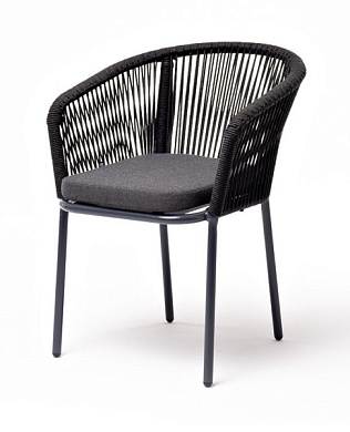 "марсель" стул плетеный из роупа, каркас алюминий темно-серый (ral7024) шагрень, роуп темно-серый круглый, ткань темно-серая в официальном магазине viva-verde.ru