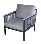"сан ремо" кресло плетеное из роупа садовое, каркас алюминий темно-серый, роуп серый, ткань серая в официальном магазине viva-verde.ru