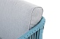 "Канны" диван 2-местный плетеный из роупа, каркас алюминий светло-серый (RAL7035) шагрень, роуп бирюзовый круглый, ткань светло-серая