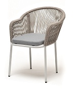 "лион" стул плетеный из роупа, каркас алюминий светло-серый (ral7035) шагрень, роуп серый меланж круглый, ткань светло-серая в официальном магазине viva-verde.ru