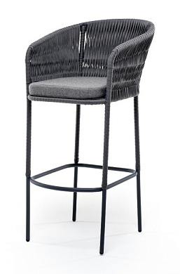 "бордо" стул барный плетеный из роупа (колос), каркас из стали серый (ral7022), роуп серый 15мм, ткань серая в официальном магазине viva-verde.ru