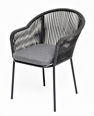 "лион" стул плетеный из роупа, каркас из стали темно-серый (ral7024) шагрень, роуп темно-серый круглый, ткань серая в официальном магазине viva-verde.ru