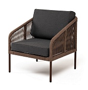 "канны" кресло плетеное из роупа, каркас алюминий коричневый (ral8016), роуп коричневый круглый, ткань темно-серая в официальном магазине viva-verde.ru