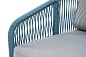 "Канны" диван 2-местный плетеный из роупа, каркас алюминий светло-серый (RAL7035) шагрень, роуп бирюзовый круглый, ткань светло-серая