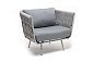 "Монако" кресло плетеное из роупа, каркас алюминий светло-серый (RAL7035) шагрень, роуп светло-серый 40 мм, ткань светло-серая
