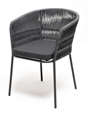 "бордо" стул плетеный из роупа (колос), каркас алюминий темно-серый (ral7024) шагрень, роуп серый 15мм, ткань темно-серая в официальном магазине viva-verde.ru