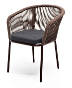 "марсель" стул плетеный из роупа, каркас алюминий коричневый (ral8016) муар, роуп коричневый круглый, ткань темно-серая 027 в официальном магазине viva-verde.ru