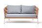 "Диего" диван 2-местный плетеный из роупа, каркас алюминий светло-серый (RAL7035) шагрень, роуп оранжевый меланж круглый, ткань светло-серая