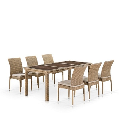 комплект плетеной мебели t365/y380b-w65 light brown (6+1) в официальном магазине viva-verde.ru