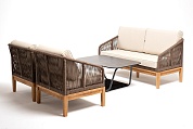 "канны" диван 2-местный плетеный из роупа, основание дуб, роуп коричневый круглый, ткань бежевая в официальном магазине viva-verde.ru
