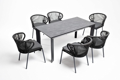"венето" обеденная группа на 6 персон со стульями "милан", каркас темно-серый, роуп темно-серый в официальном магазине viva-verde.ru